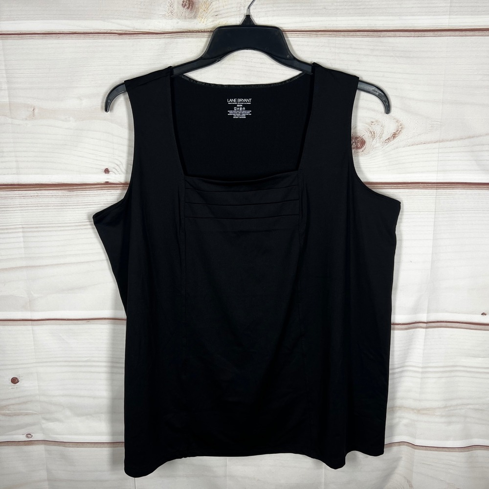 Lane Bryant Square Neck Tank Top Womens 22 24 Black Solid Pleat Front Sleeveless